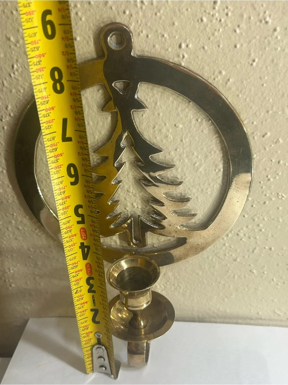 Brass Wall-Mounted Candle Holder with Pine Tree Motif - Brass